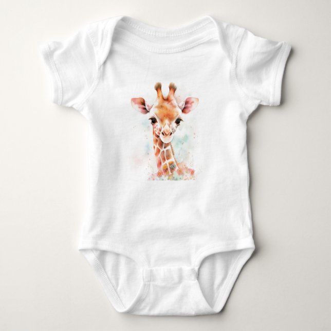 Adorable Baby Giraffe Head, Zoo Tiere. Safari Baby Strampler (Vorderseite)