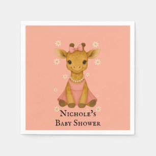 Adorable Baby Giraffe in Pink Girl Babydusche Serviette