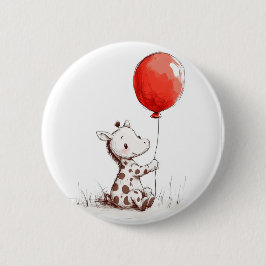 Adorable Baby Giraffe mit Red Balloon Abzeichen Button