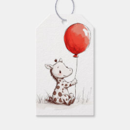 Adorable Baby Giraffe mit Red Balloon Geschenkanhänger