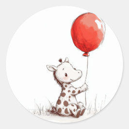 Adorable Baby Giraffe mit Red Balloon Runder Aufkleber