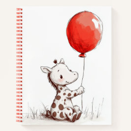 Adorable Baby Giraffe mit Red Balloon Spiral Notizbuch