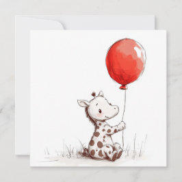 Adorable Baby Giraffe mit Red Balloon Square Feiertagskarte