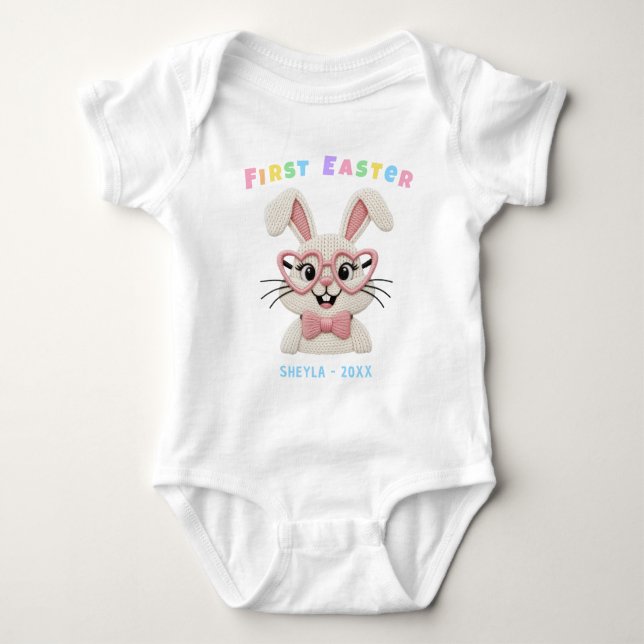 Adorable Baby Girl Boy First Easter Bunny Baby Strampler (Vorderseite)