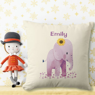 Adorable Baby Girl Elefant mit Namen Kissen
