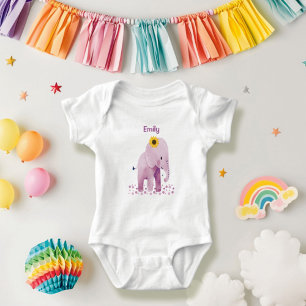 Adorable Baby Girl Elefant mit Namen Strampler