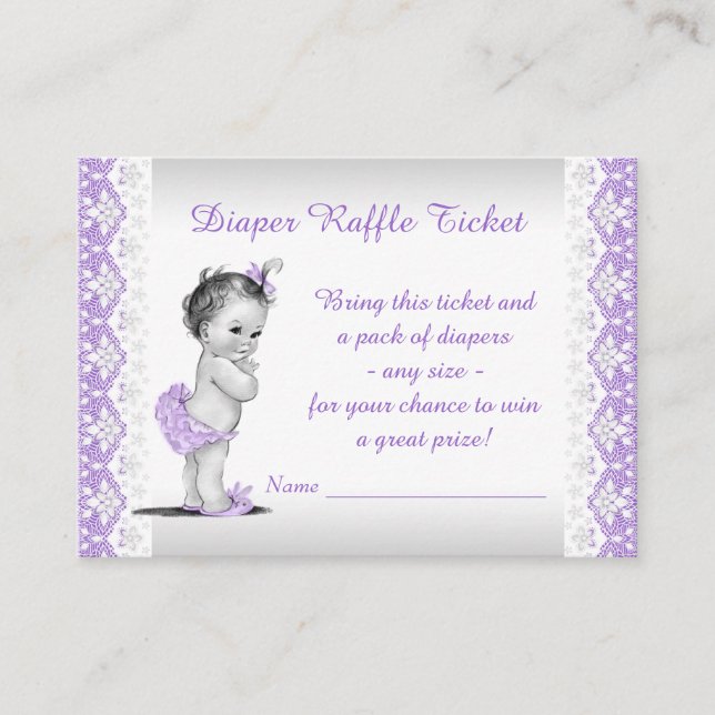 Adorable Baby Girl Lila Diaper Raffle Ticket Begleitkarte (Vorderseite)