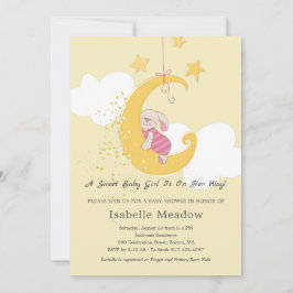 Adorable Baby Girl Rabbit Stars Moon Babydusche Einladung