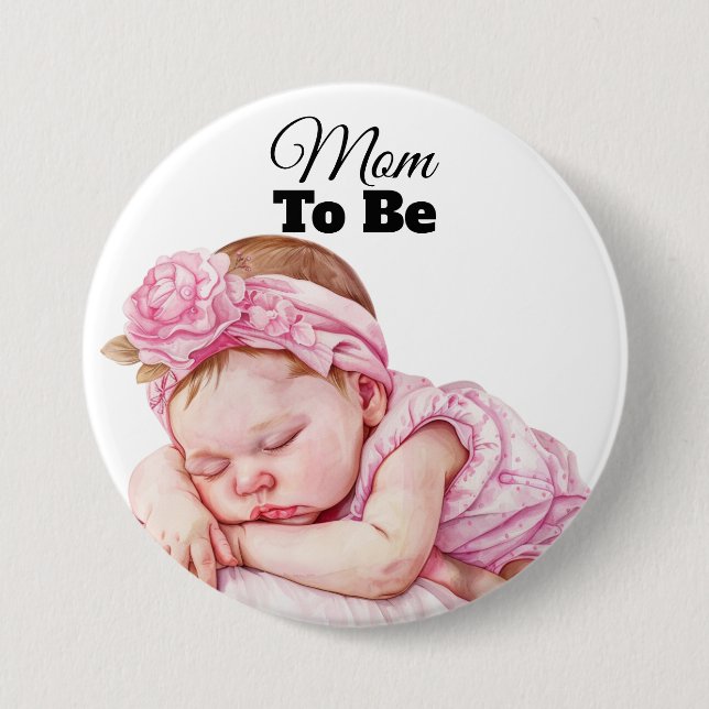 Adorable Baby Girl Watercolor Mama zu sein Button (Vorderseite)