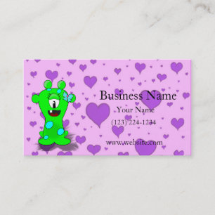 Adorable Baby Green Monster on Heart Background Visitenkarte