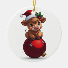 adorable baby highland cow sitting keramik ornament