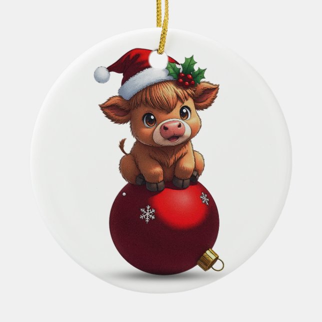 adorable baby highland cow sitting keramik ornament (Vorne)