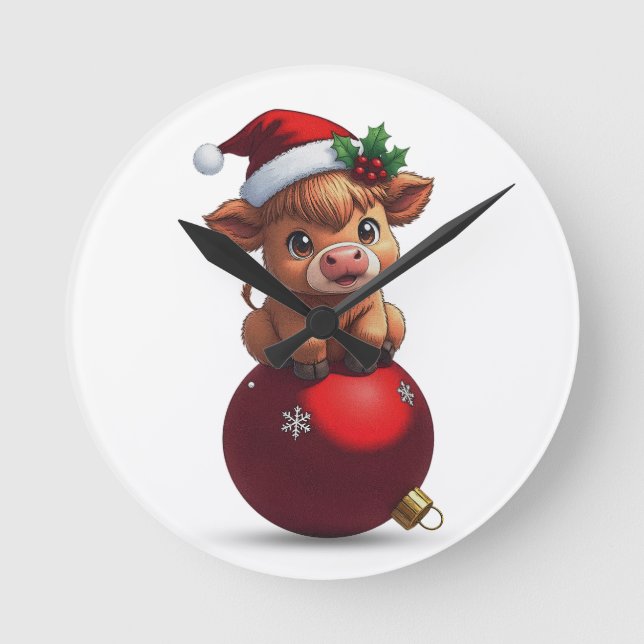 adorable baby highland cow sitting runde wanduhr (Vorderseite)