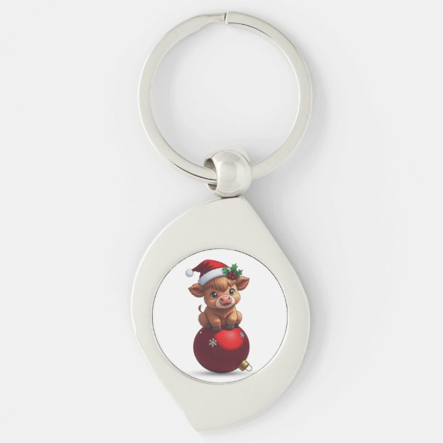 adorable baby highland cow sitting schlüsselanhänger (Vorderseite)