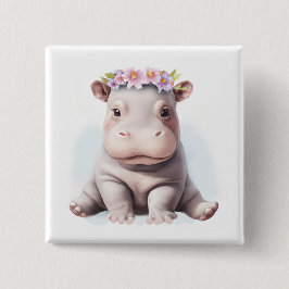 Adorable Baby Hippopotamus Button