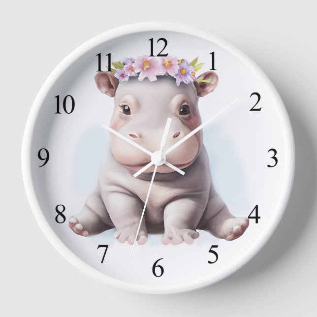 Adorable Baby Hippopotamus Uhr (Vorderseite)