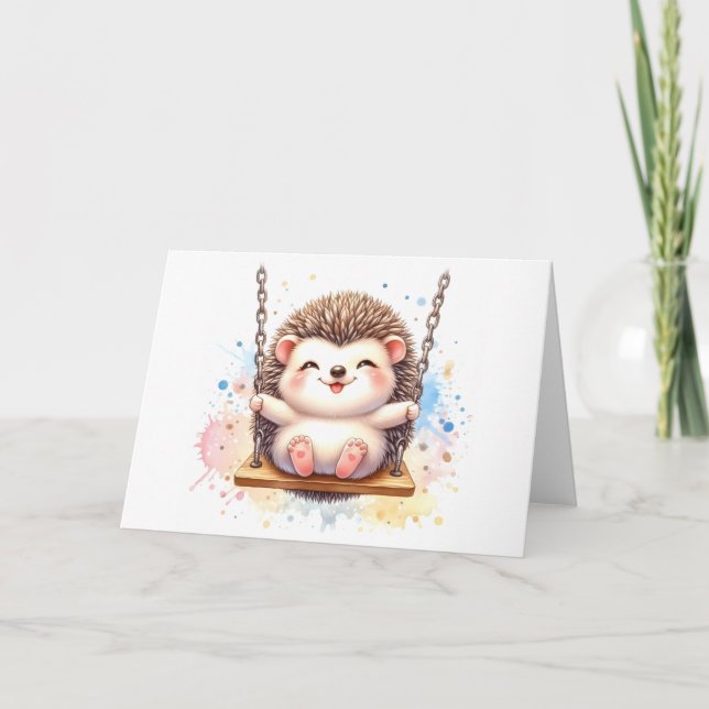 Adorable Baby Igel Whimsisches Aquarellblau Karte (Vorderseite)