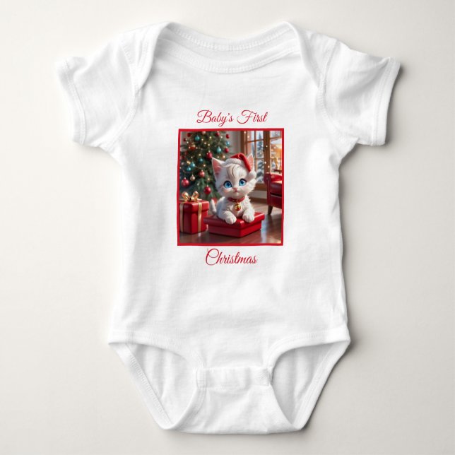 Adorable Baby Kitten Erste Weihnachten Baby Strampler (Vorderseite)
