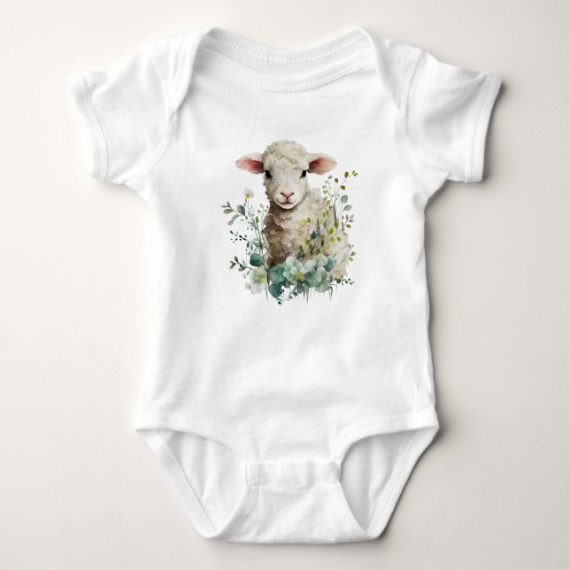 Adorable Baby Lamm mit Blume Baby Strampler (Vorderseite)