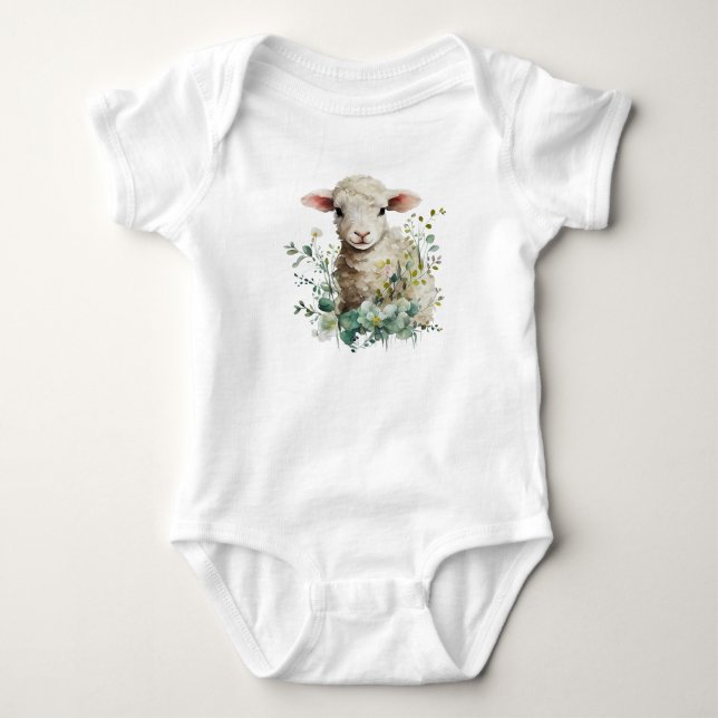 Adorable Baby Lamm mit Blume Strampler (Vorderseite)
