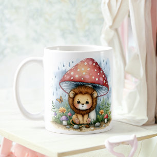 Adorable Baby Lion Cube unter einem Pilzschirm Kaffeetasse