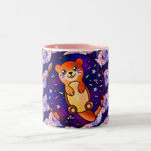Adorable Baby Otter auf Galaxy Donut Zweifarbige Tasse