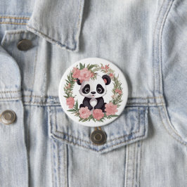 Adorable Baby Panda Bär mit Blume Button