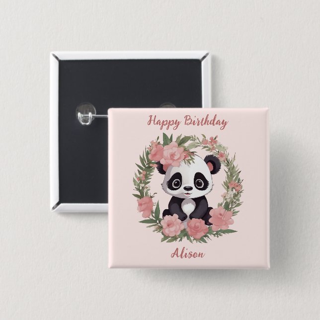 Adorable Baby Panda Bär mit Blume Button (Vorne & Hinten)