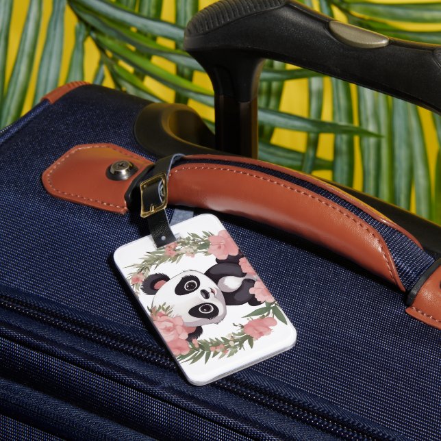 Adorable Baby Panda Bär mit Blume Gepäckanhänger (Vorderseite Insitu 1)