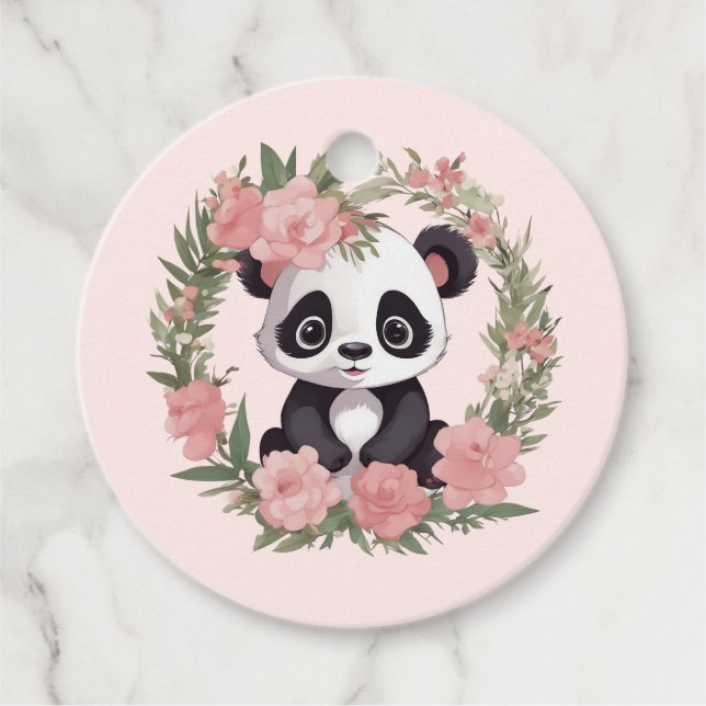 Adorable Baby Panda Bär mit Blume Geschenkanhänger (Vorderseite)