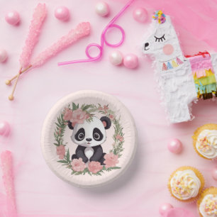 Adorable Baby Panda Bär mit Blume Pappteller