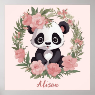 Adorable Baby Panda Bär mit Blume Poster