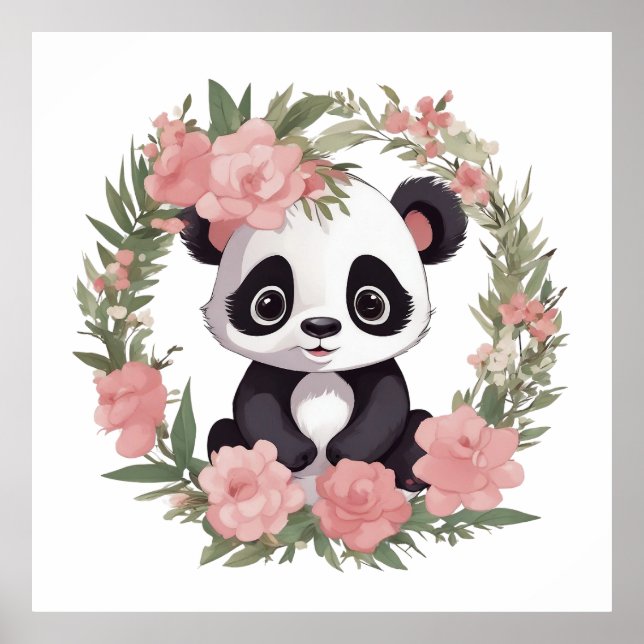 Adorable Baby Panda Bär mit Blume Poster (Vorne)