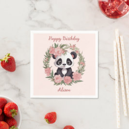 Adorable Baby Panda Bär mit Blume Serviette