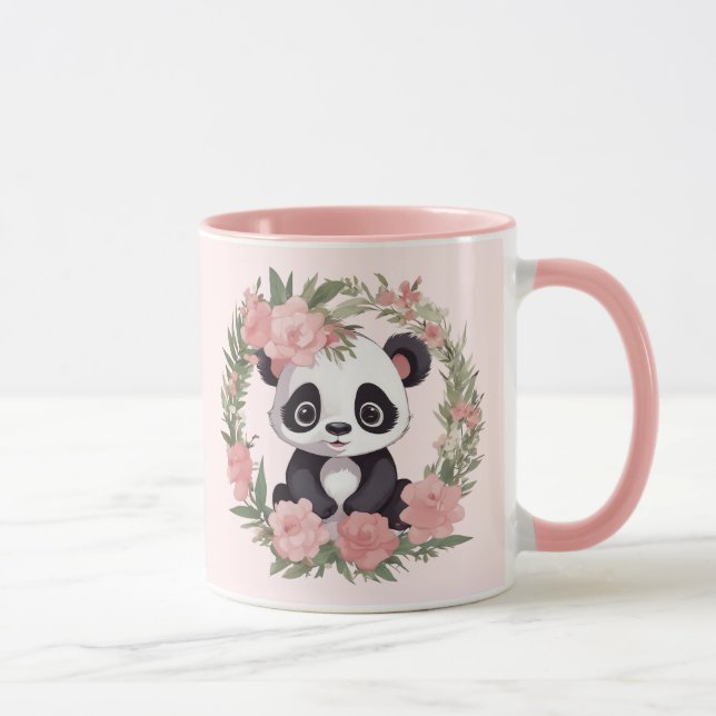 Adorable Baby Panda Bär mit Blume Tasse (Rechts)