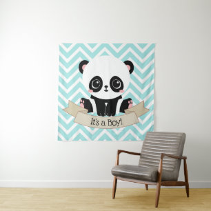 Adorable Baby Panda Blue Baby Dusche Wandteppich