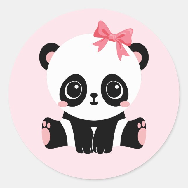 Adorable Baby Panda On Pink Stickers (6 Aufkleber) (Vorderseite)