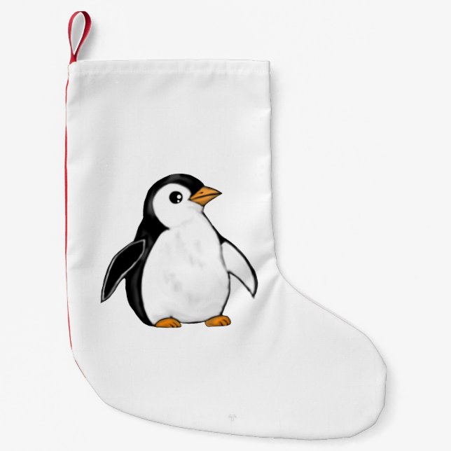Adorable Baby Penguin Airbrush-Style Winter Art  Kleiner Weihnachtsstrumpf (Vorderseite)