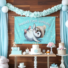 Adorable Baby Penguin Geburtstag Niedliche Wasserf Banner