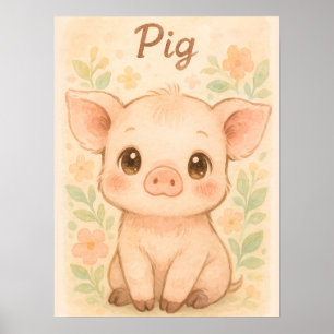 Adorable Baby Pig - Wasserfarben Kunst für Kinderz Poster
