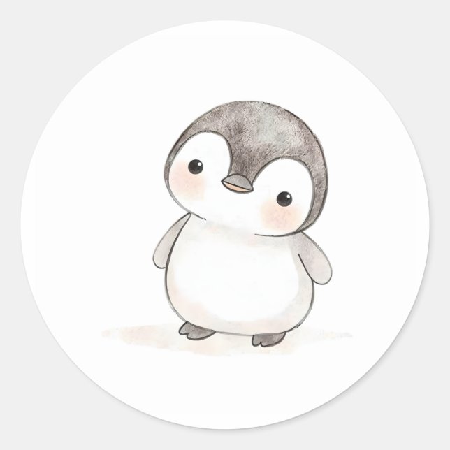 Adorable Baby Pinguin Sticker Aquarell Print (Vorderseite)
