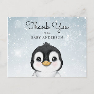Adorable Baby Pinguin Winter Danke Postcard Postkarte