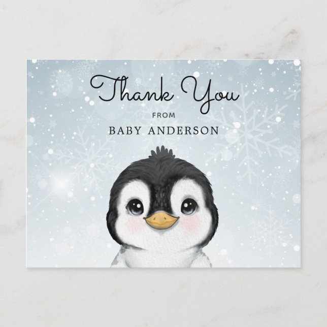 Adorable Baby Pinguin Winter Danke Postcard Postkarte (Vorderseite)