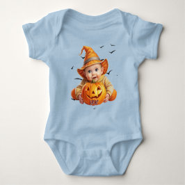 Adorable Baby Pumpkin in einem Halloween-Bodysuit Strampler