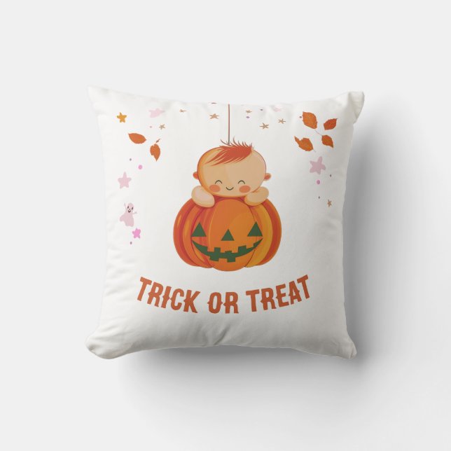 Adorable Baby Pumpkin Trick oder Treat Halloween Kissen (Vorderseite)