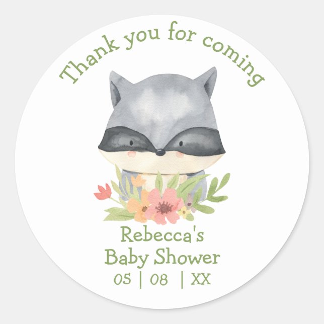 Adorable Baby Raccoon Baby Dusche Danke Classi Runder Aufkleber