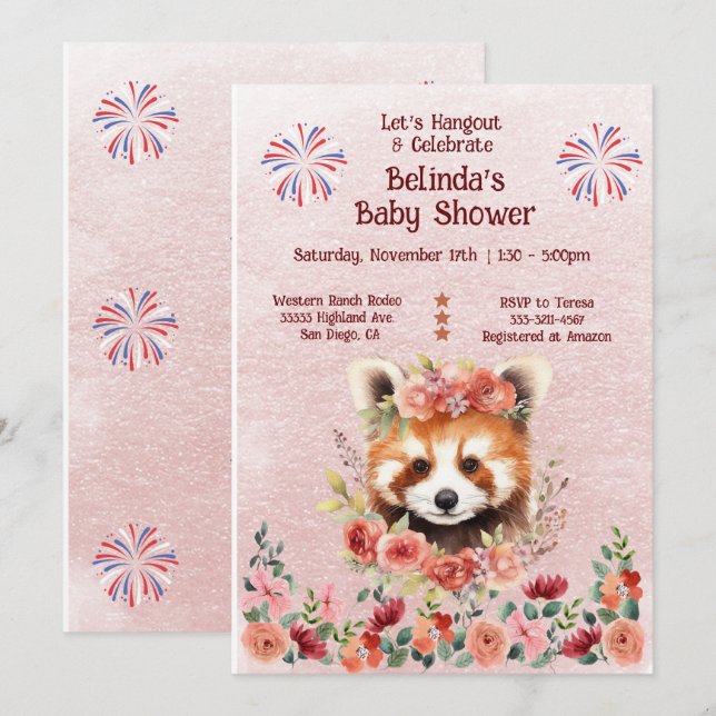 Adorable Baby Red Panda Bear Baby Dusche Einladung (Vorne/Hinten)