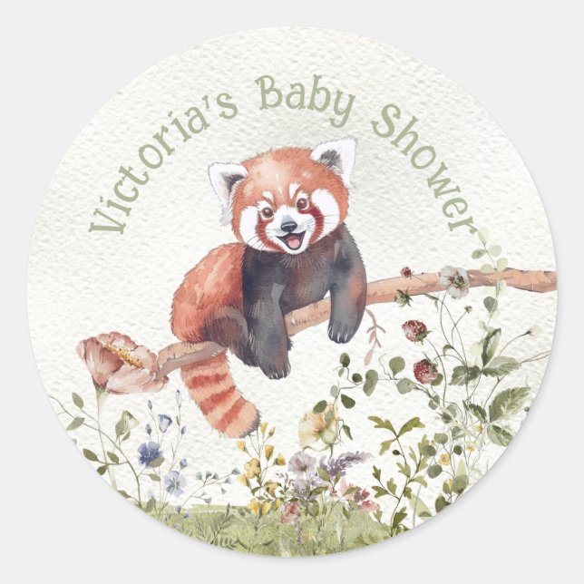 Adorable Baby Red Panda Bear Baby Dusche Runder Aufkleber (Vorderseite)
