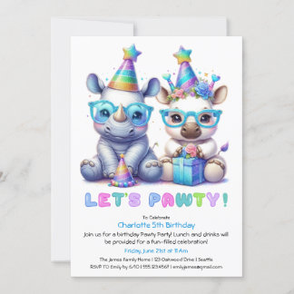 Adorable Baby Rhino Birthday - Blue Glitzer Einladung