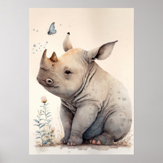Adorable Baby Rhino Kinderzimmer Poster